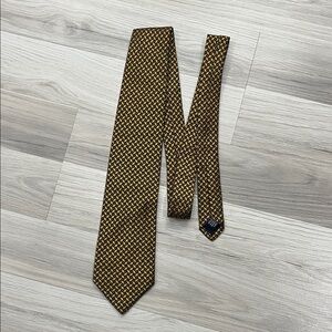 Land’s End Gold Black Hand Made 100% Silk Men’s Neck Tie Made In USA Career Chic